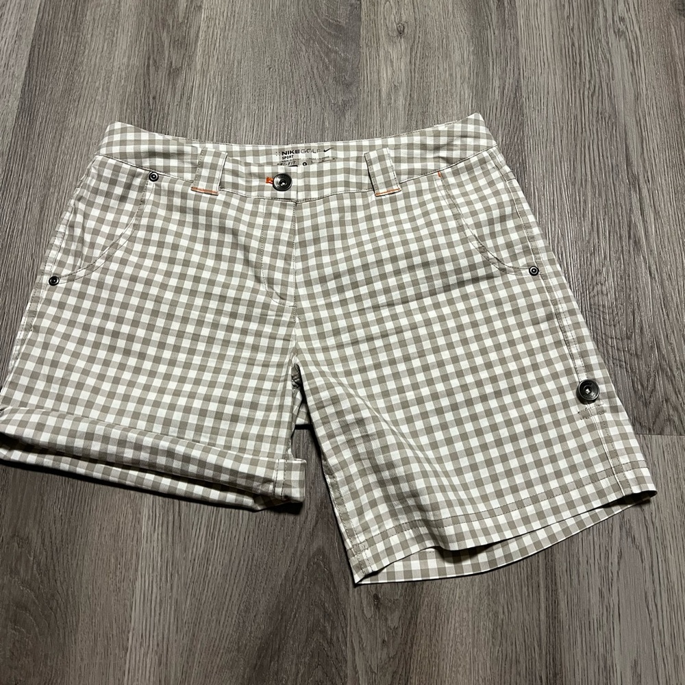 Nike Dri Fit Golf Shorts Convertible Beige Tan Gingham Sz 8